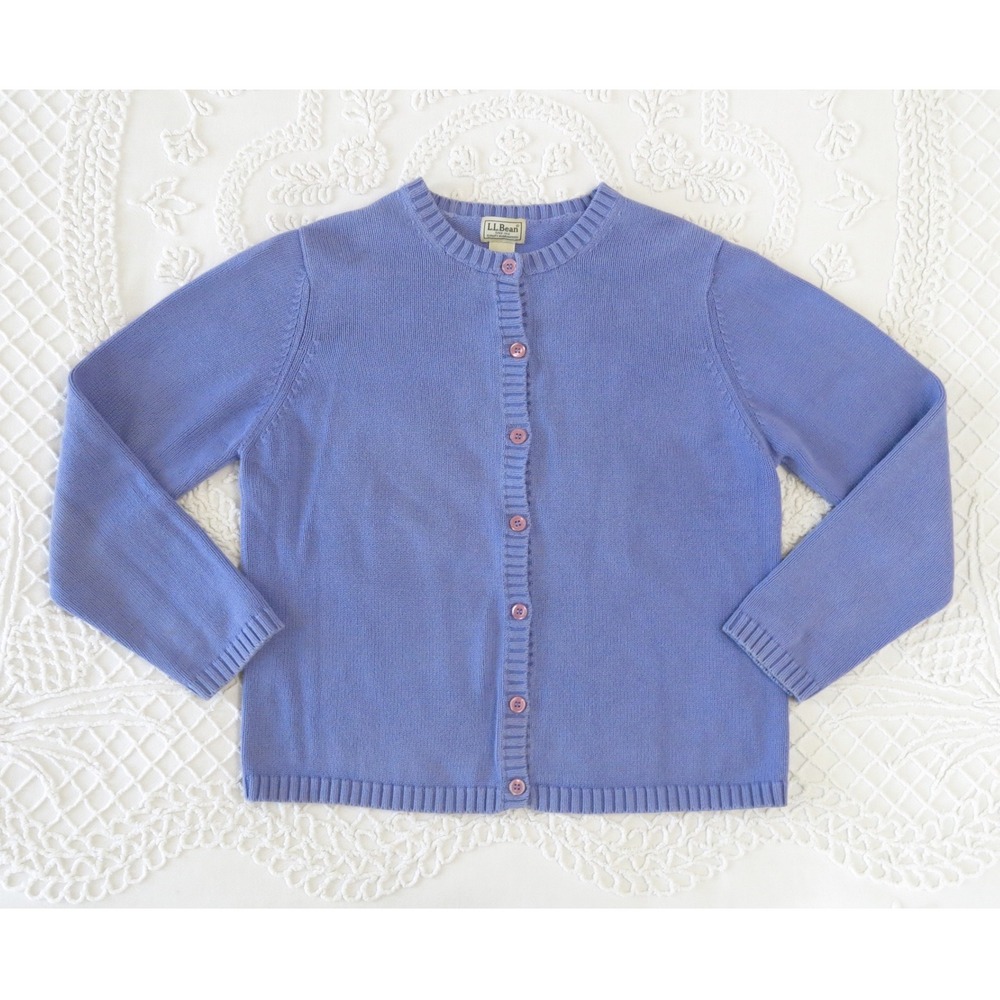 Vintage LL Bean Medium Periwinkle Blue Cotton Button Front Cardigan Sweater